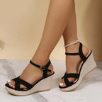 Sandales compensées femme beige été