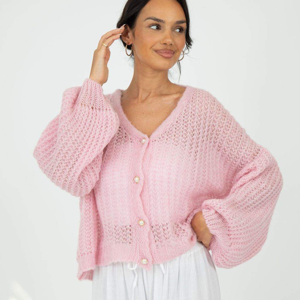 Cardigan en maille ajourée fine