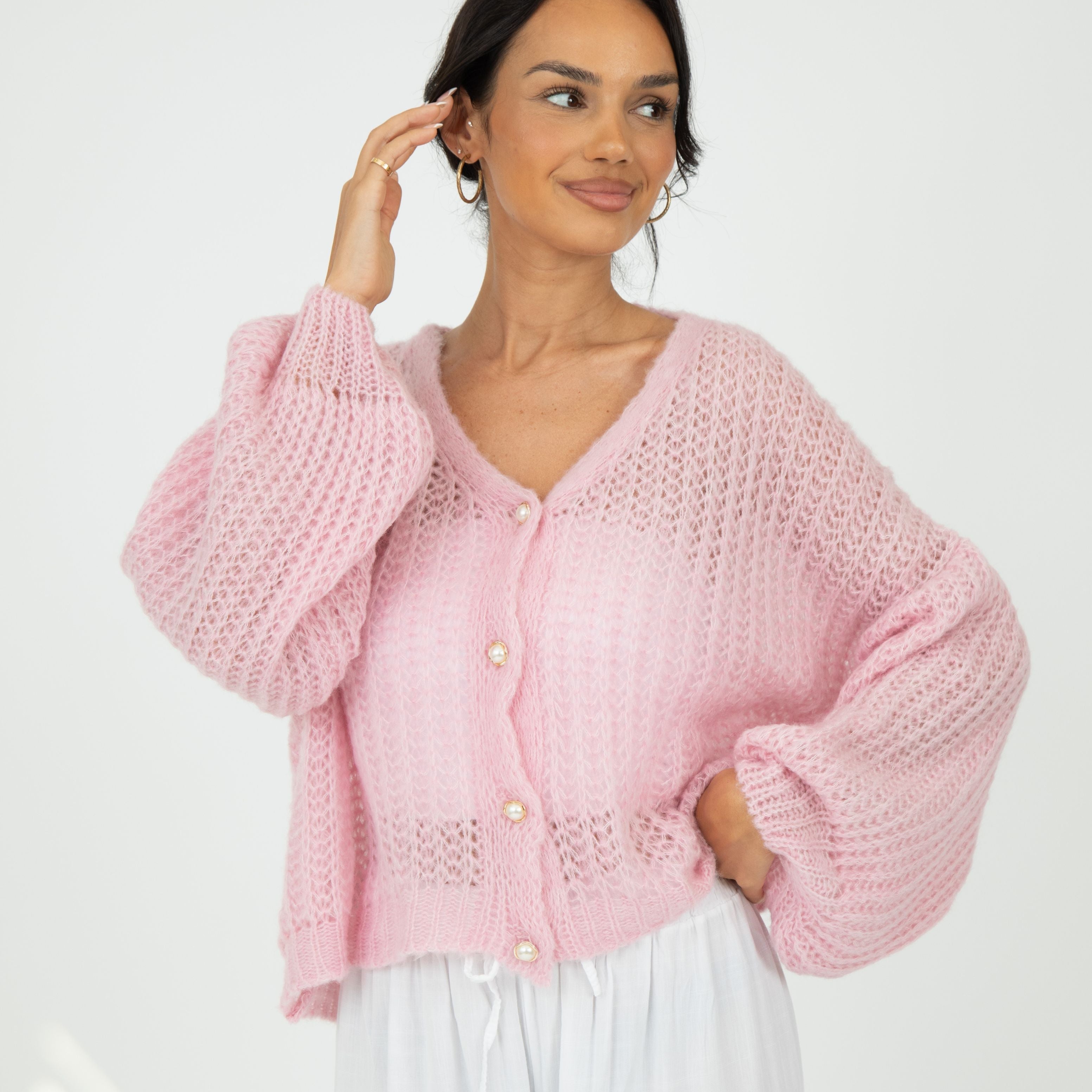 Cardigan en maille ajourée fine