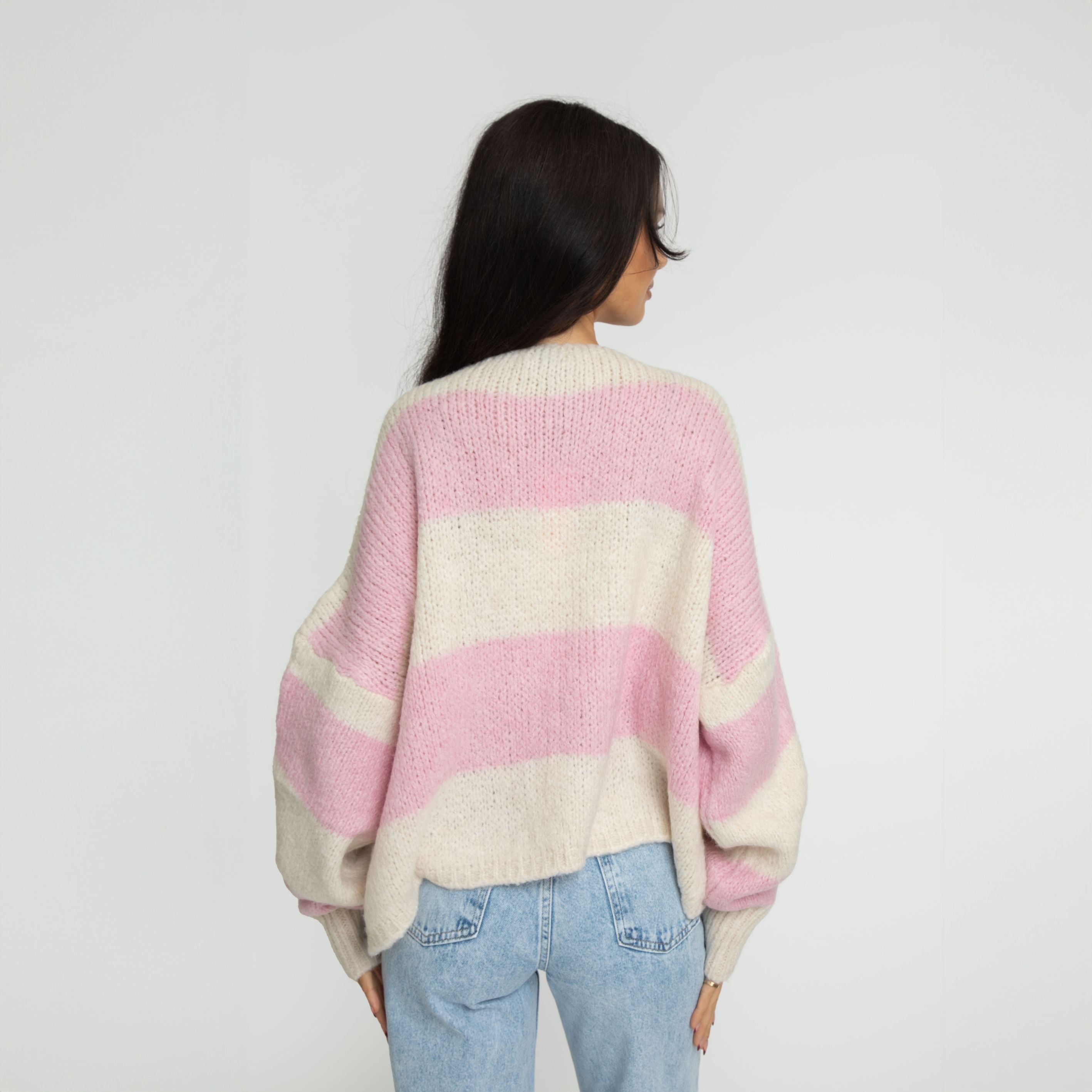 Cardigan à rayures, col en V et nœuds
