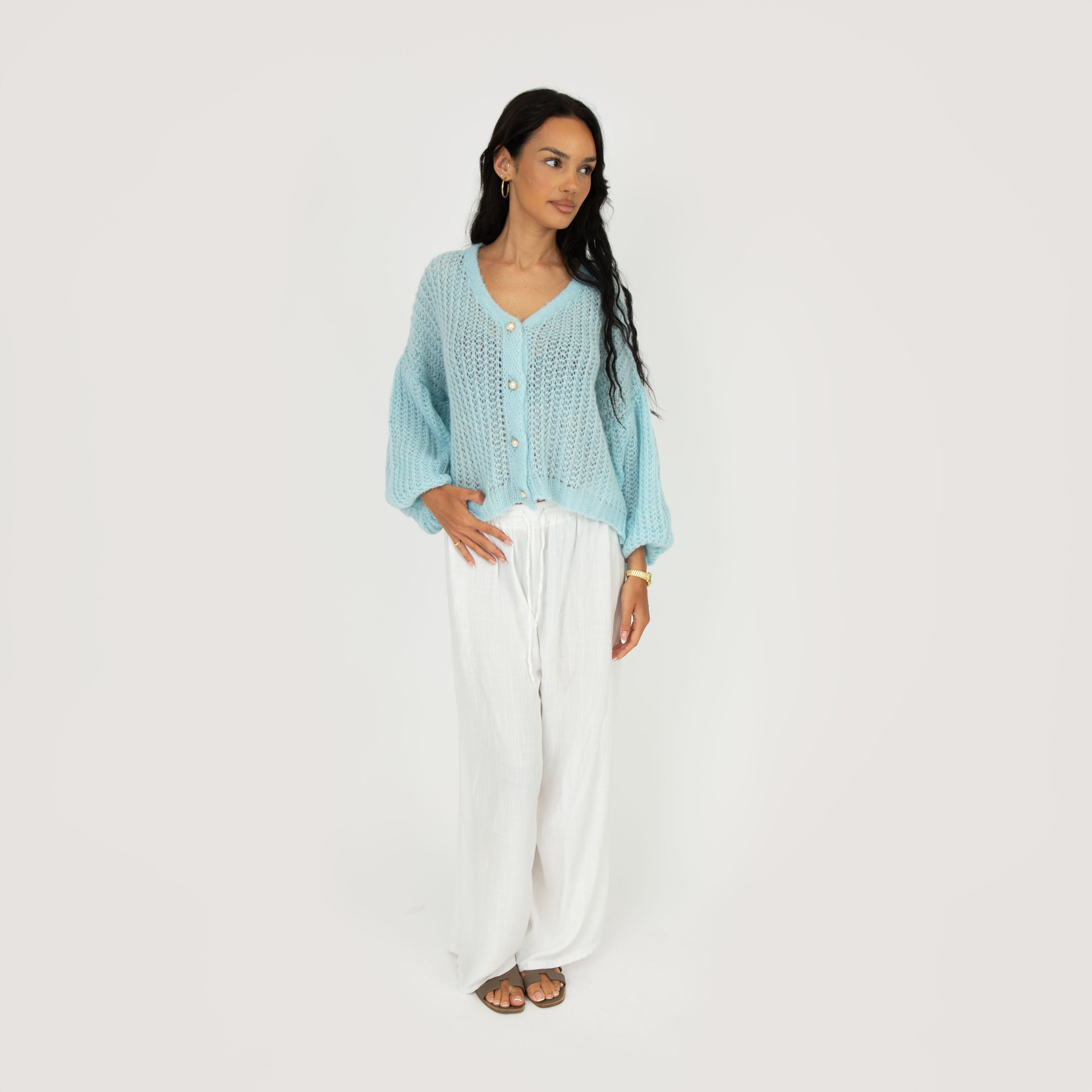 Cardigan en maille ajourée fine