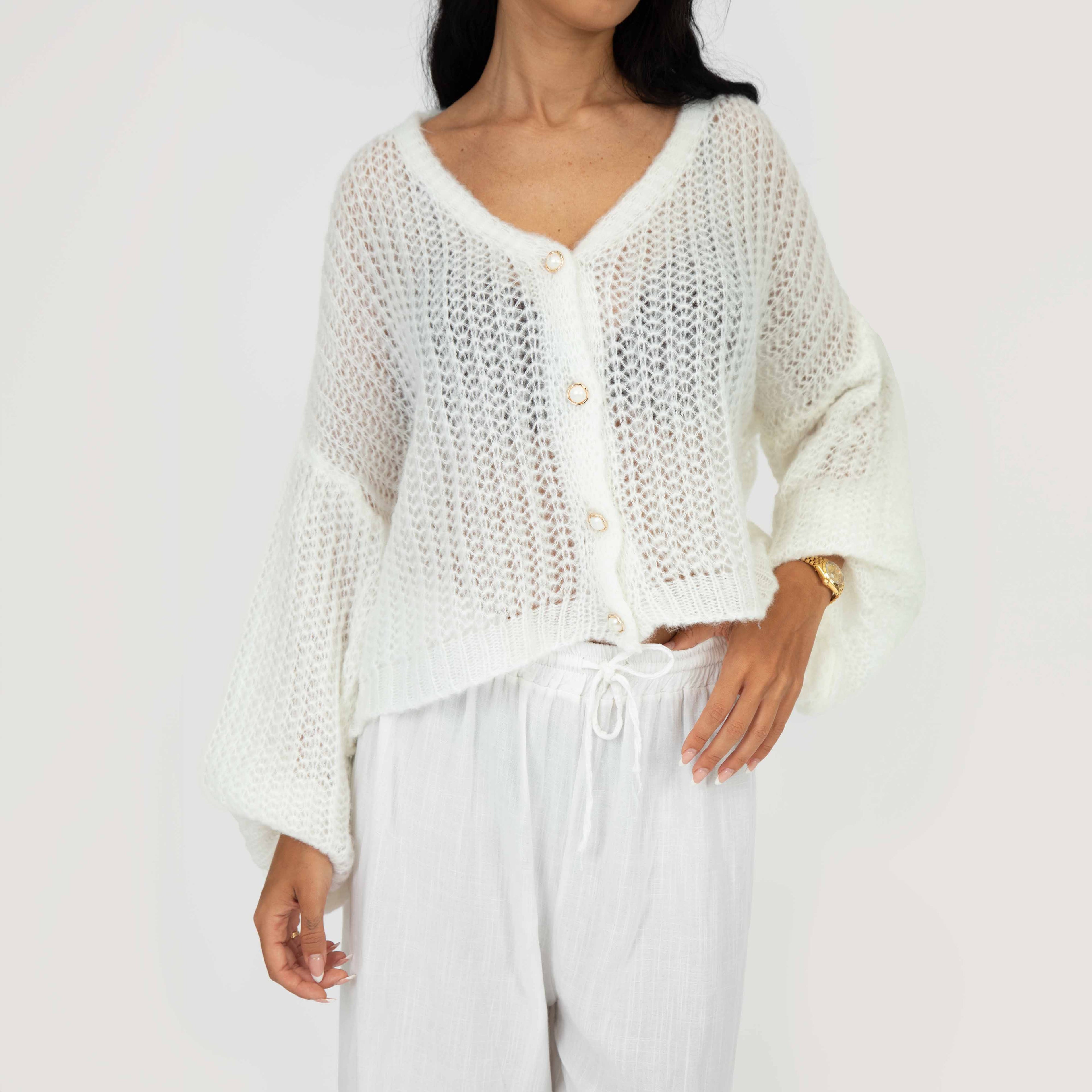 Cardigan en maille ajourée fine