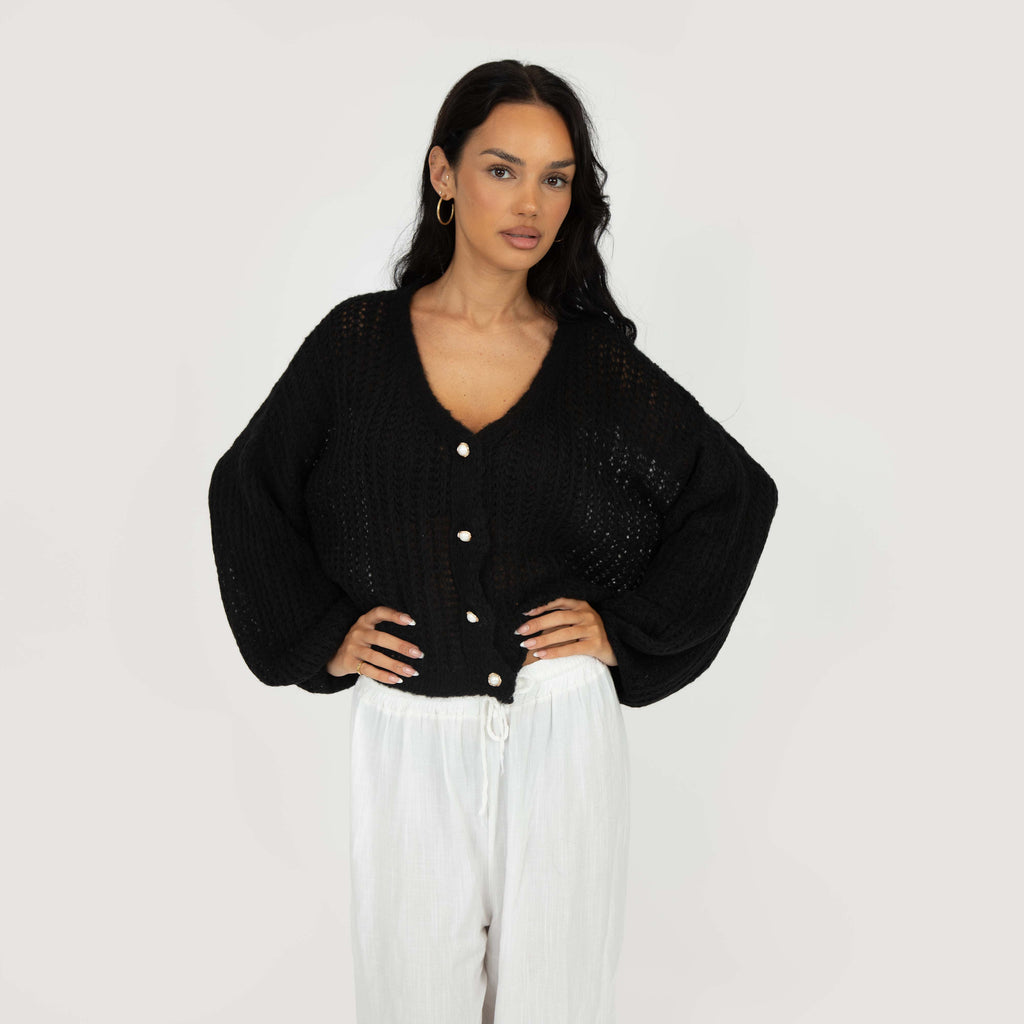 Cardigan en maille ajourée fine