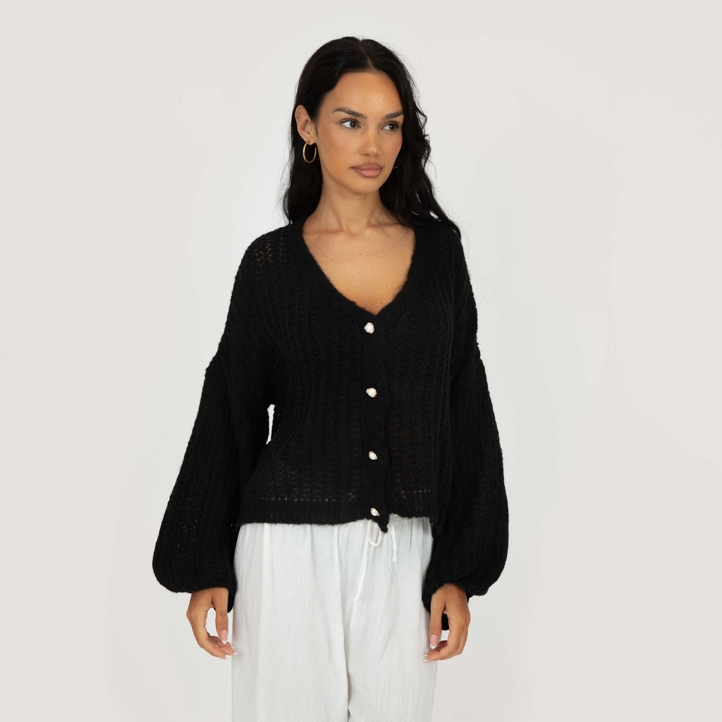 Cardigan en maille ajourée fine