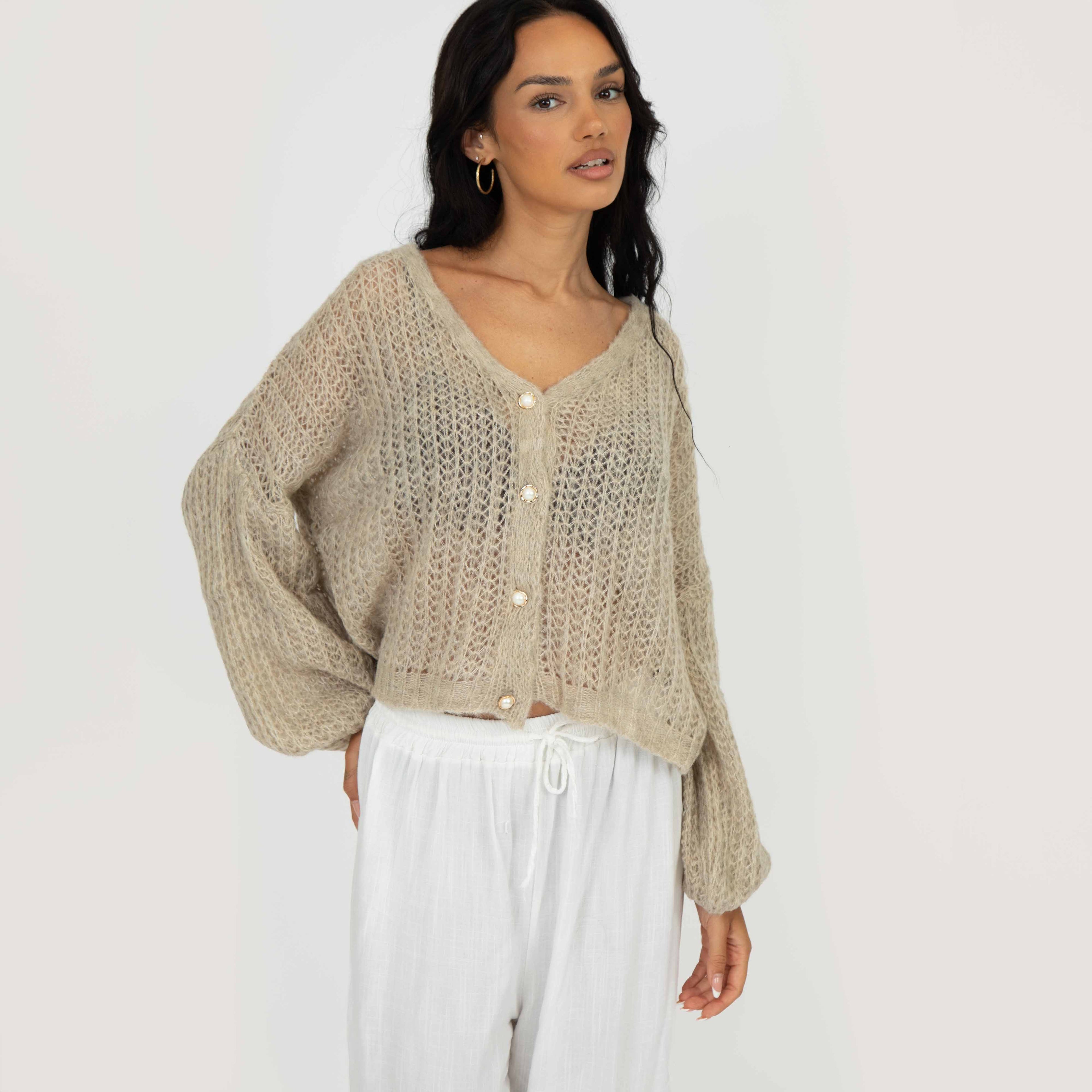 Cardigan en maille ajourée fine