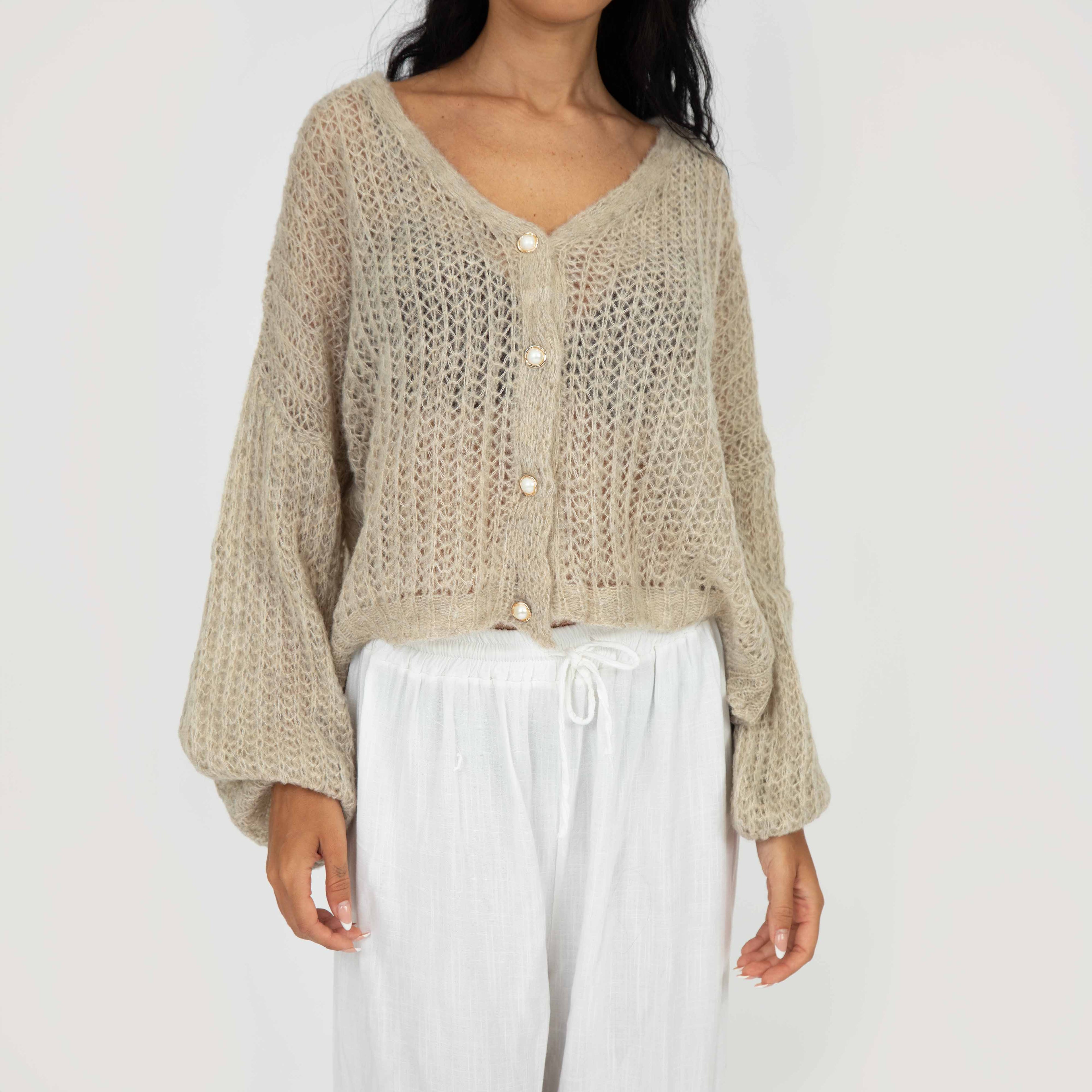Cardigan en maille ajourée fine
