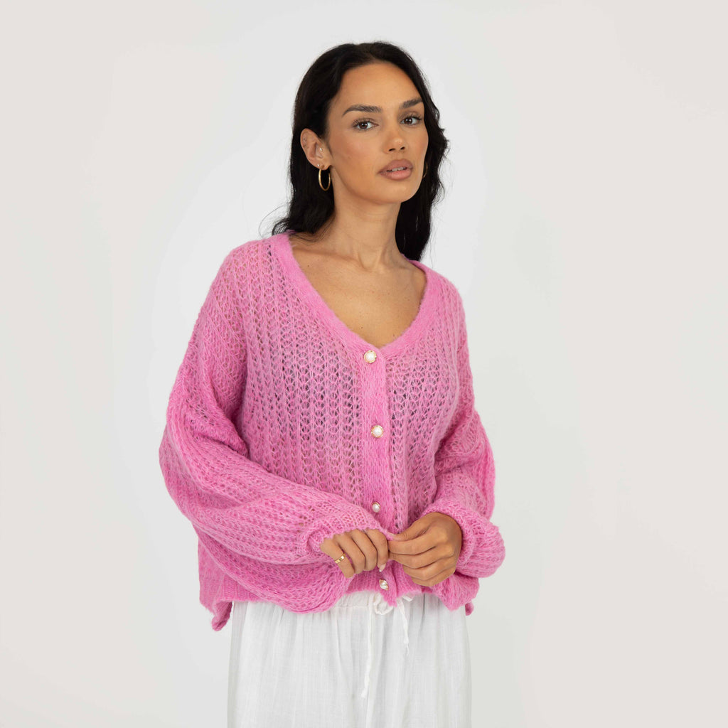 Cardigan en maille ajourée fine
