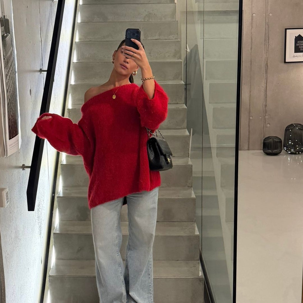 Pull à épaules dénudées ultra-doux en maille