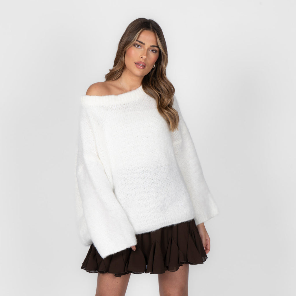 Pull à épaules dénudées ultra-doux en maille
