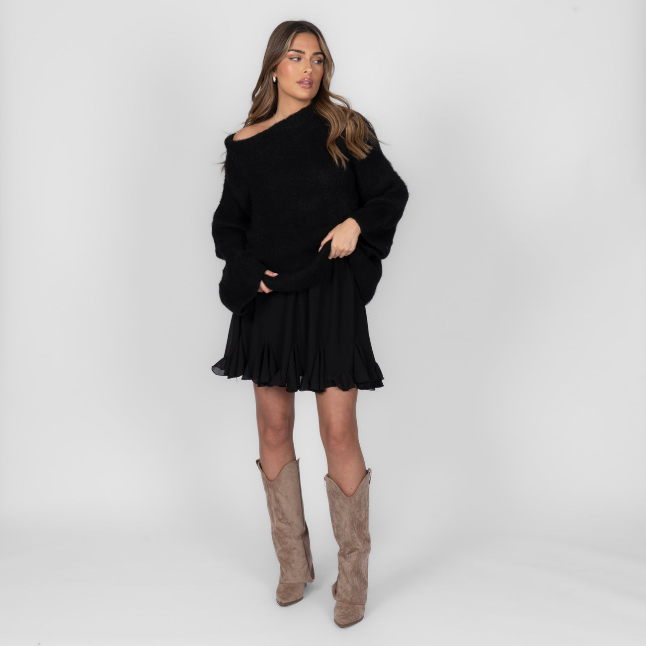 Pull à épaules dénudées ultra-doux en maille