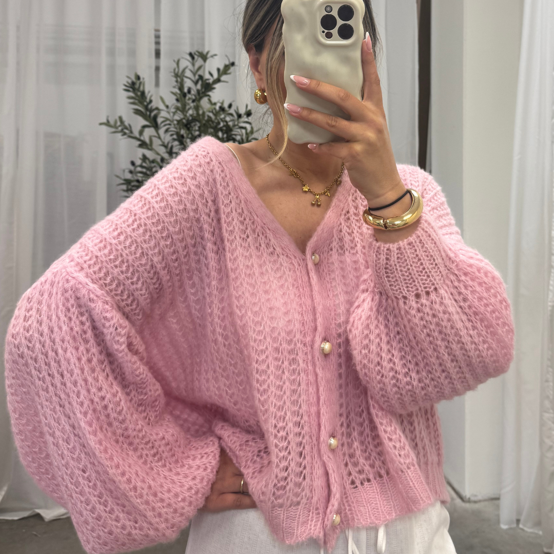 Cardigan en maille ajourée fine
