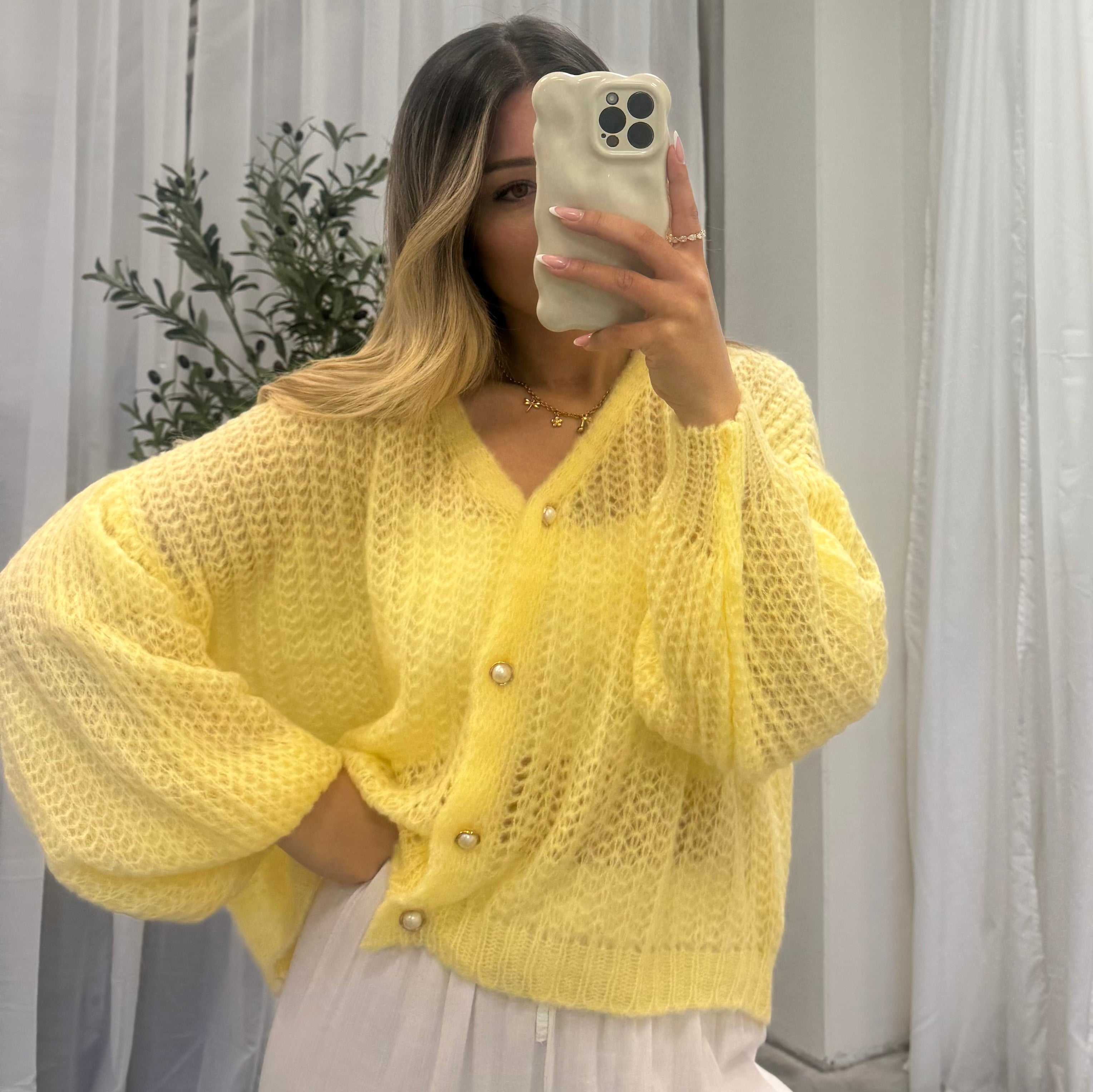 Cardigan en maille ajourée fine