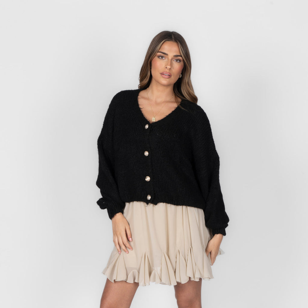 Cardigan court oversize à col en V CozyGlam