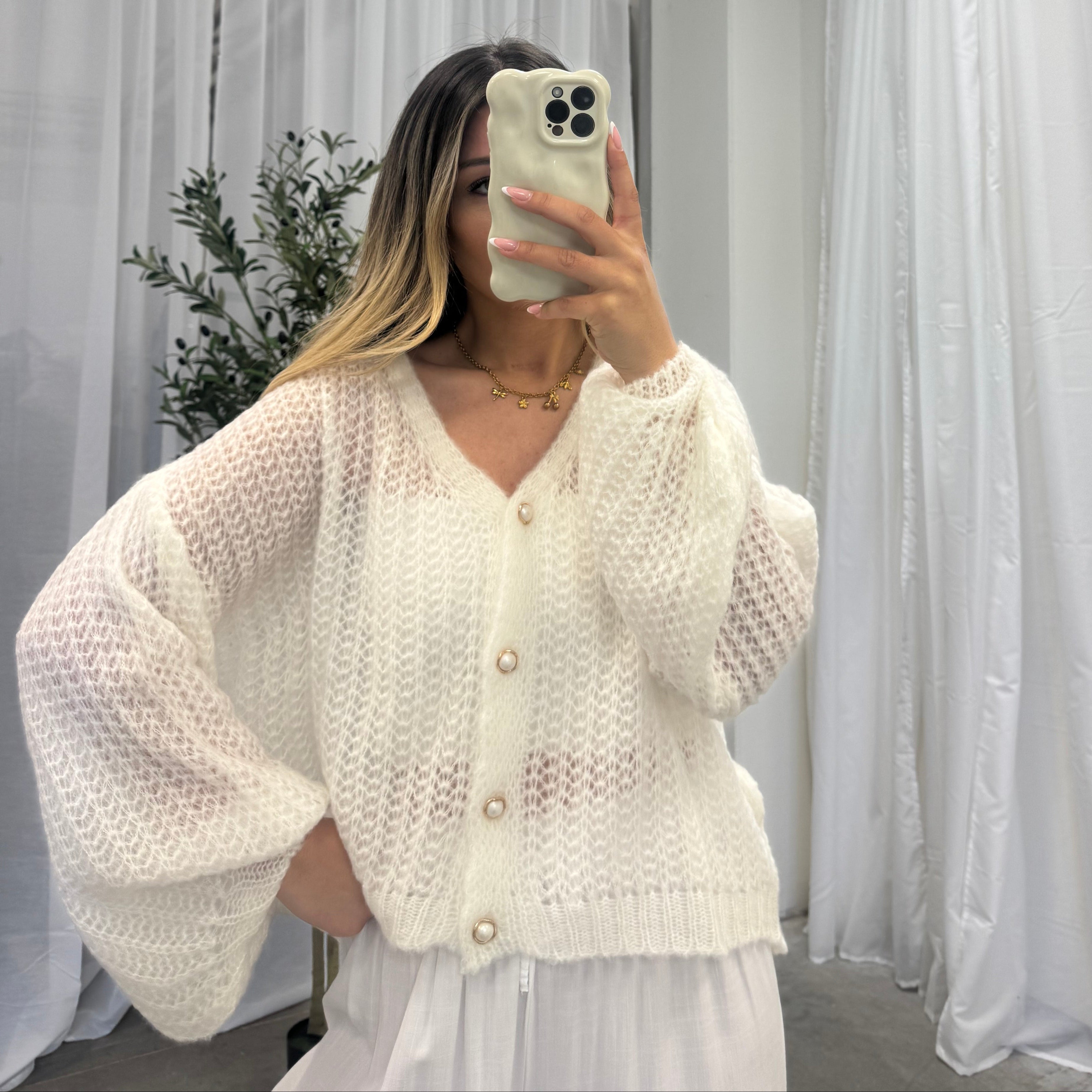 Cardigan en maille ajourée fine