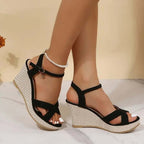 Sandales compensées femme beige été