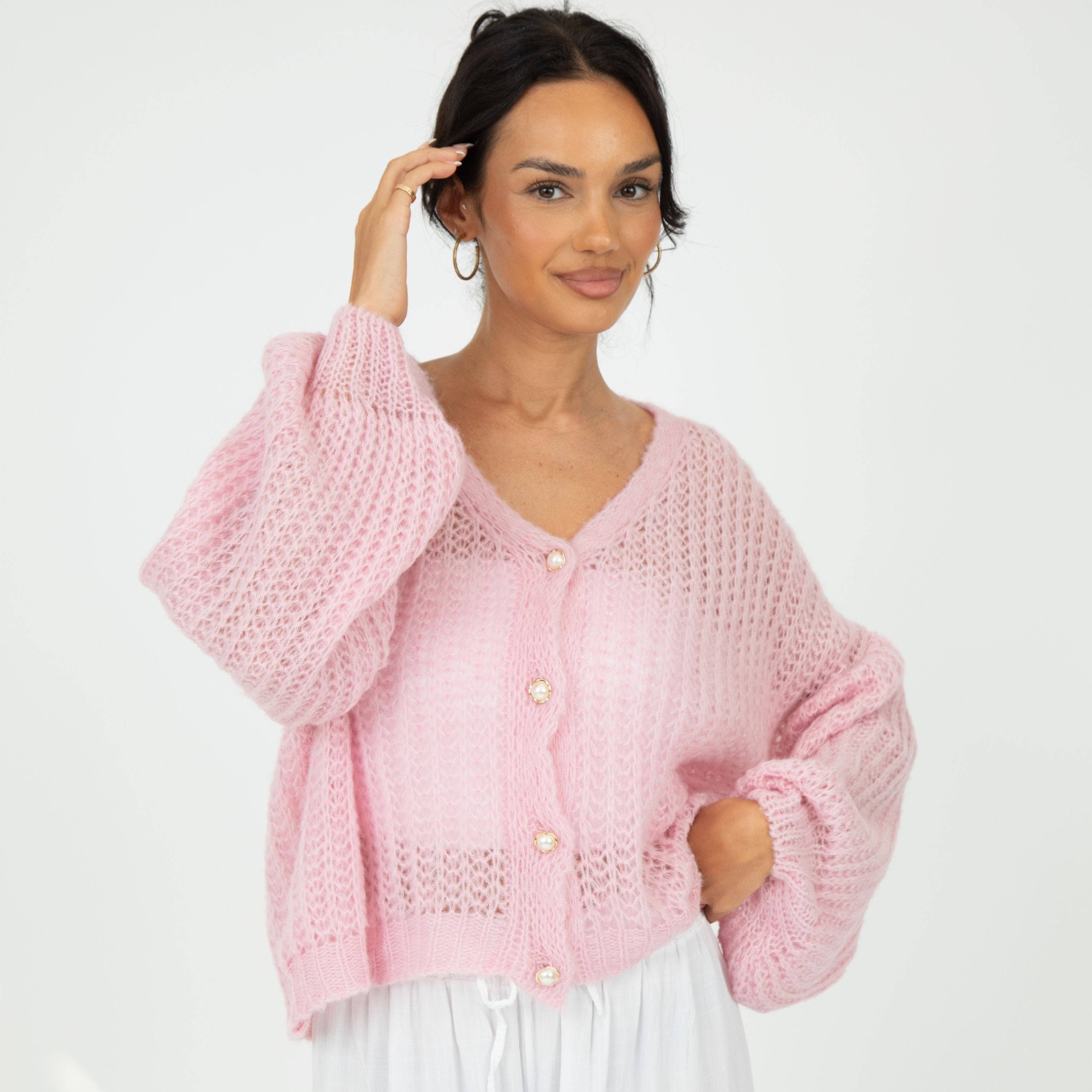 Cardigan en maille ajourée fine