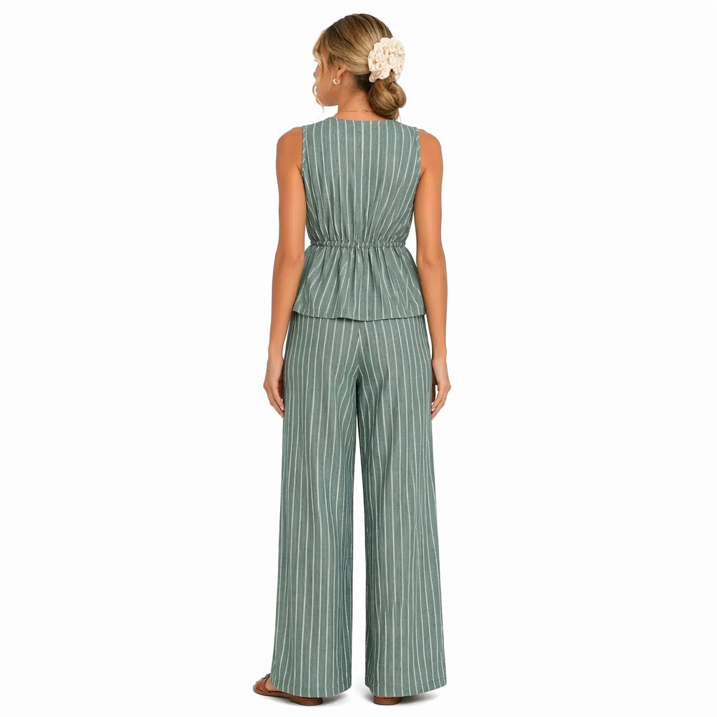 Ensemble 2 Pièces Rayé — Top Péplum & Pantalon Large