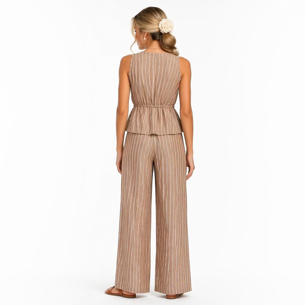 Ensemble 2 Pièces Rayé — Top Péplum & Pantalon Large
