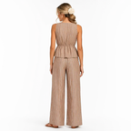 Ensemble 2 Pièces Rayé — Top Péplum & Pantalon Large