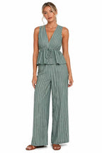 Ensemble 2 Pièces Rayé — Top Péplum & Pantalon Large