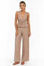 Ensemble 2 Pièces Rayé — Top Péplum & Pantalon Large
