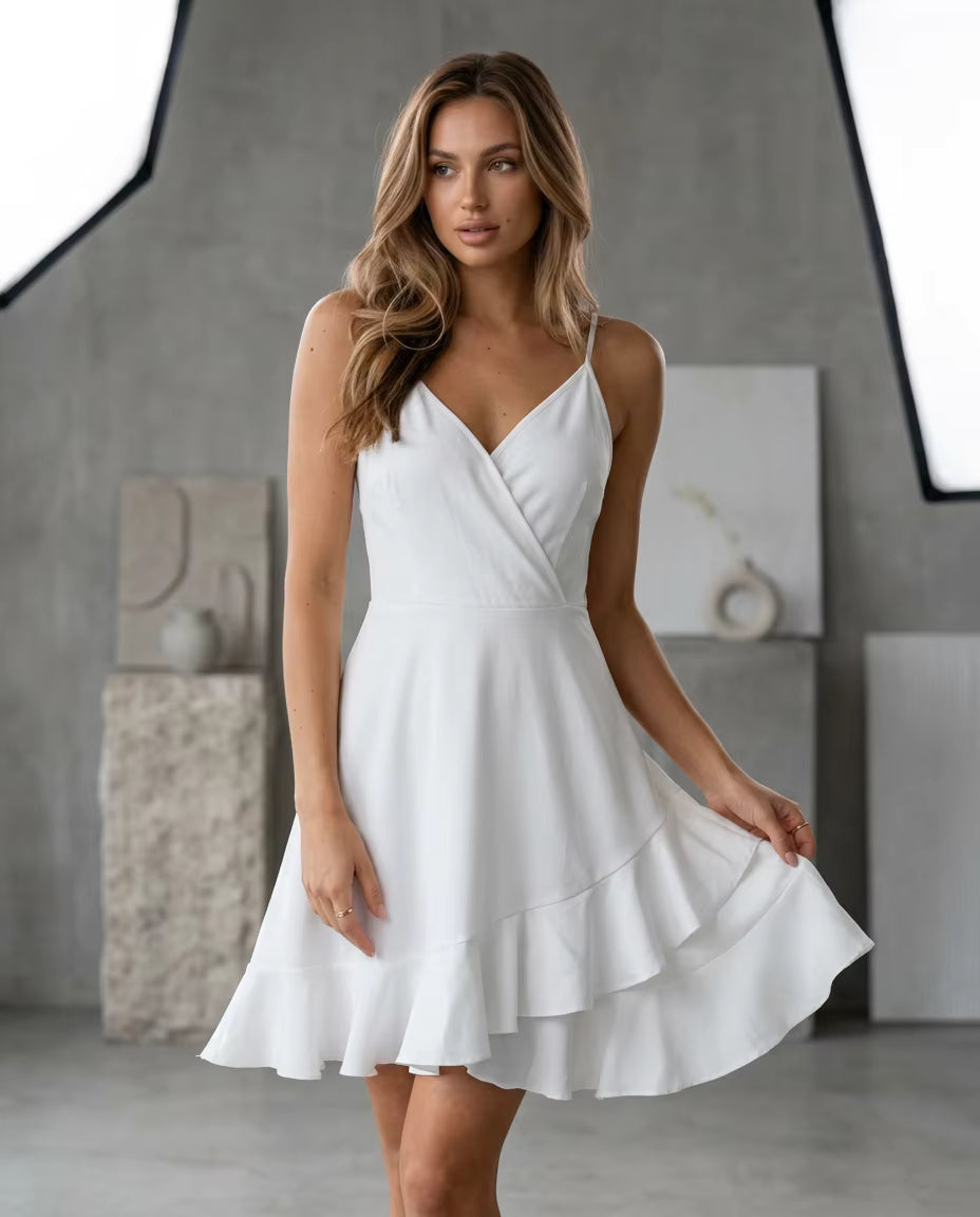 Robe d’Été Femme – Imprimé Floral, Décolleté en V, Bretelles Fines Ajustables & Volants Élégants