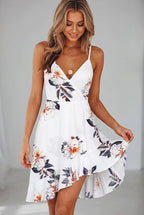 Robe d’Été Femme – Imprimé Floral, Décolleté en V, Bretelles Fines Ajustables & Volants Élégants