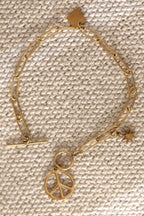 Bracelet grosses maille dorée pendentif peace and love