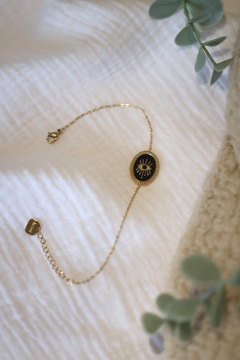 Bracelet petite maille dorée œil noir