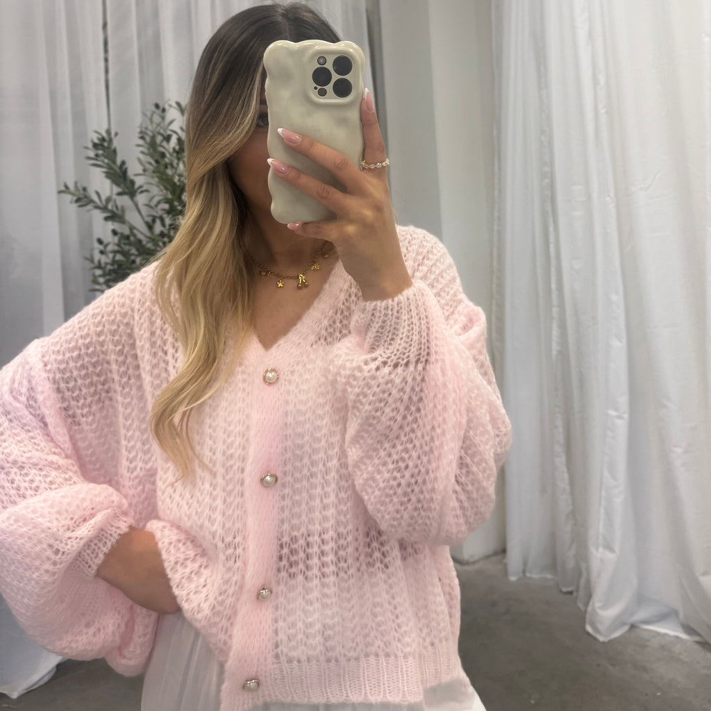 Cardigan en maille ajourée fine