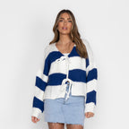 Cardigan à rayures, col en V et nœuds
