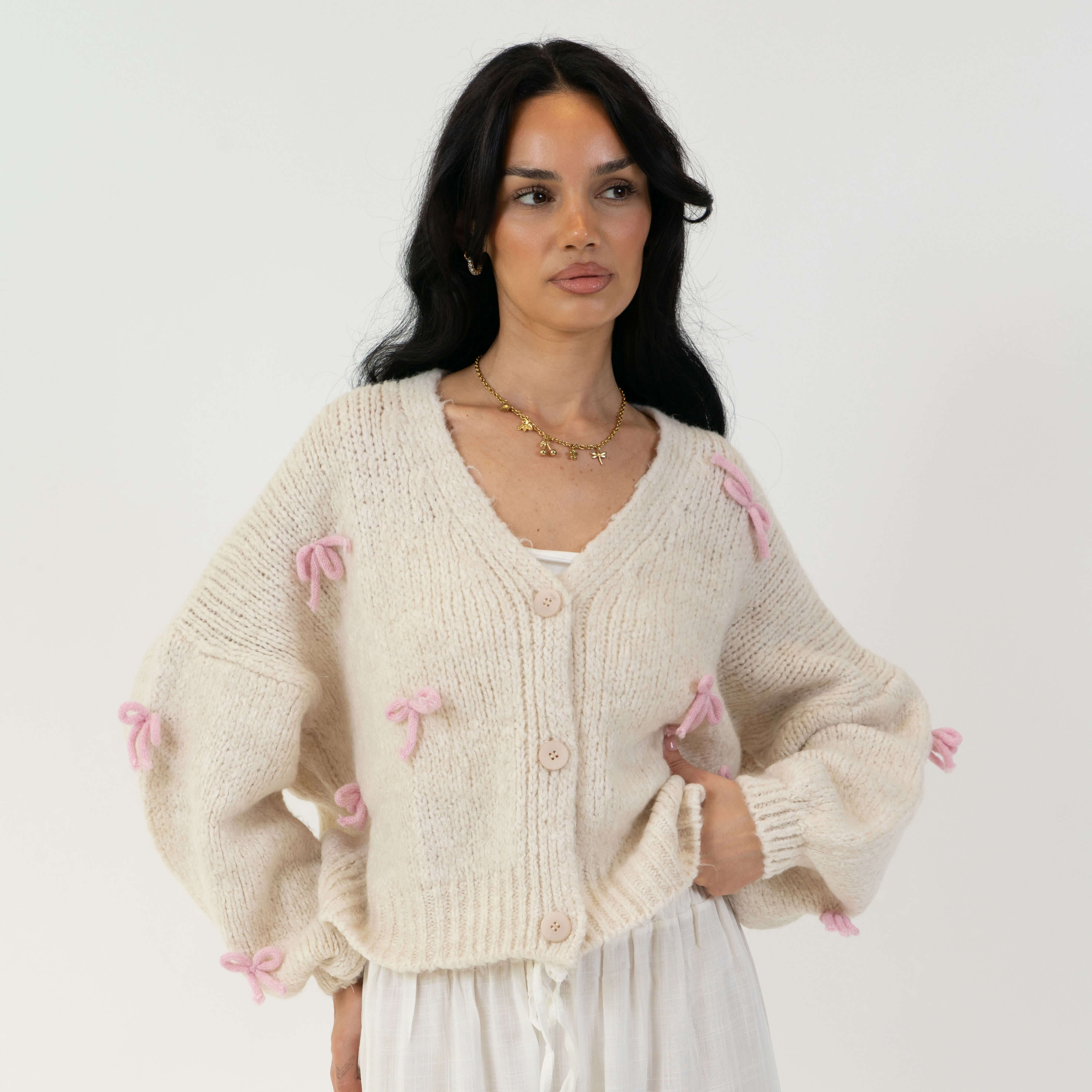 Cardigan oversize à petits nœuds