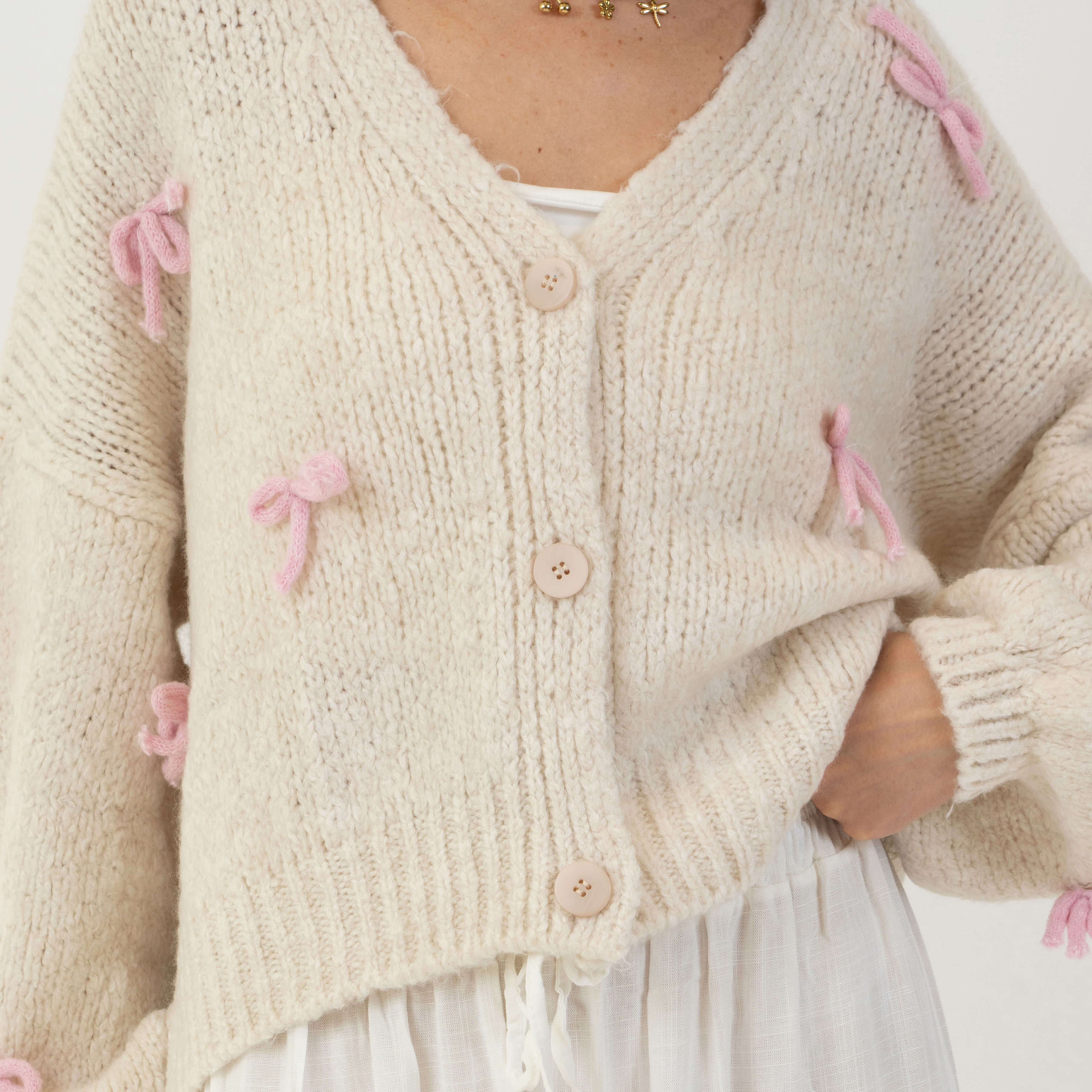 Cardigan oversize à petits nœuds