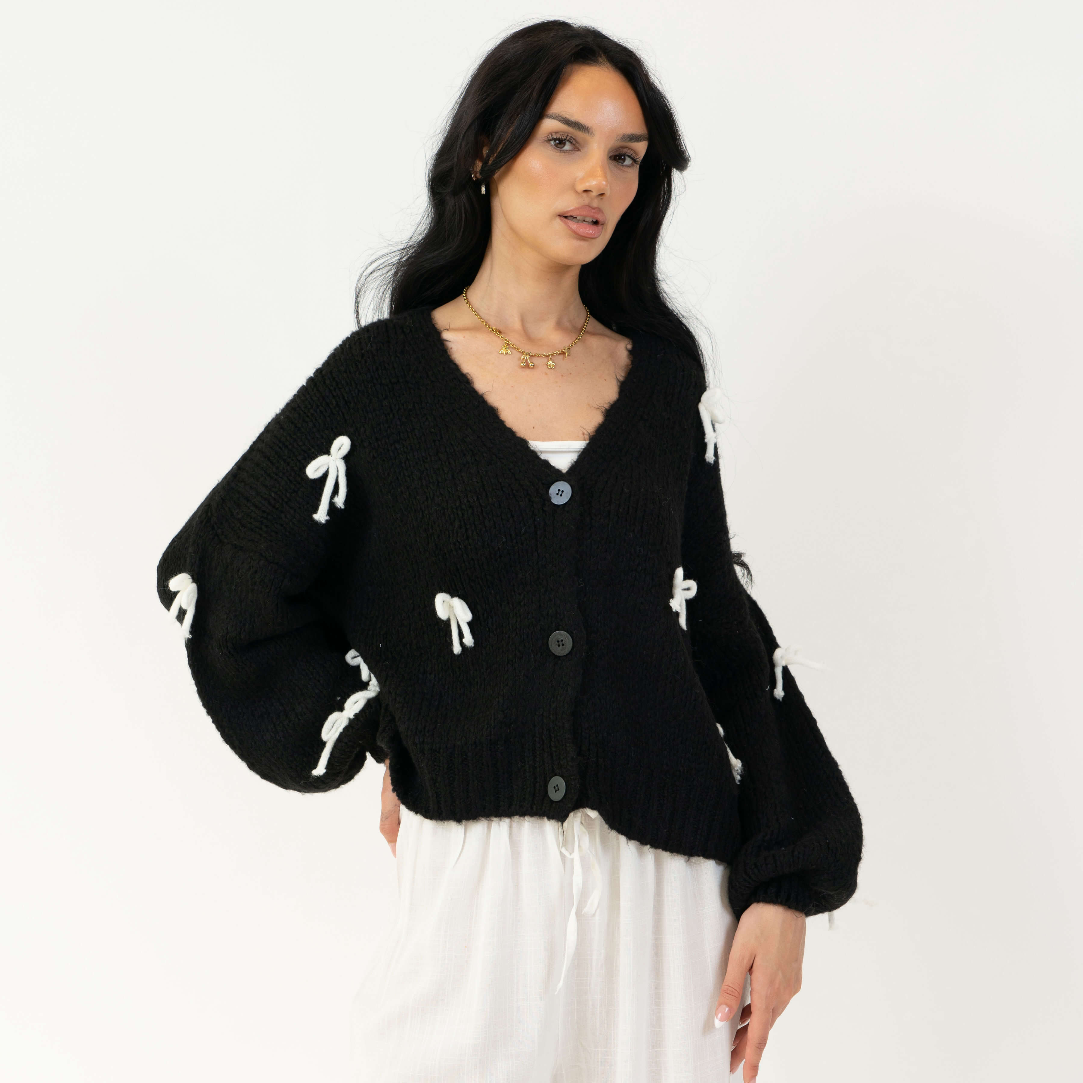 Cardigan oversize à petits nœuds