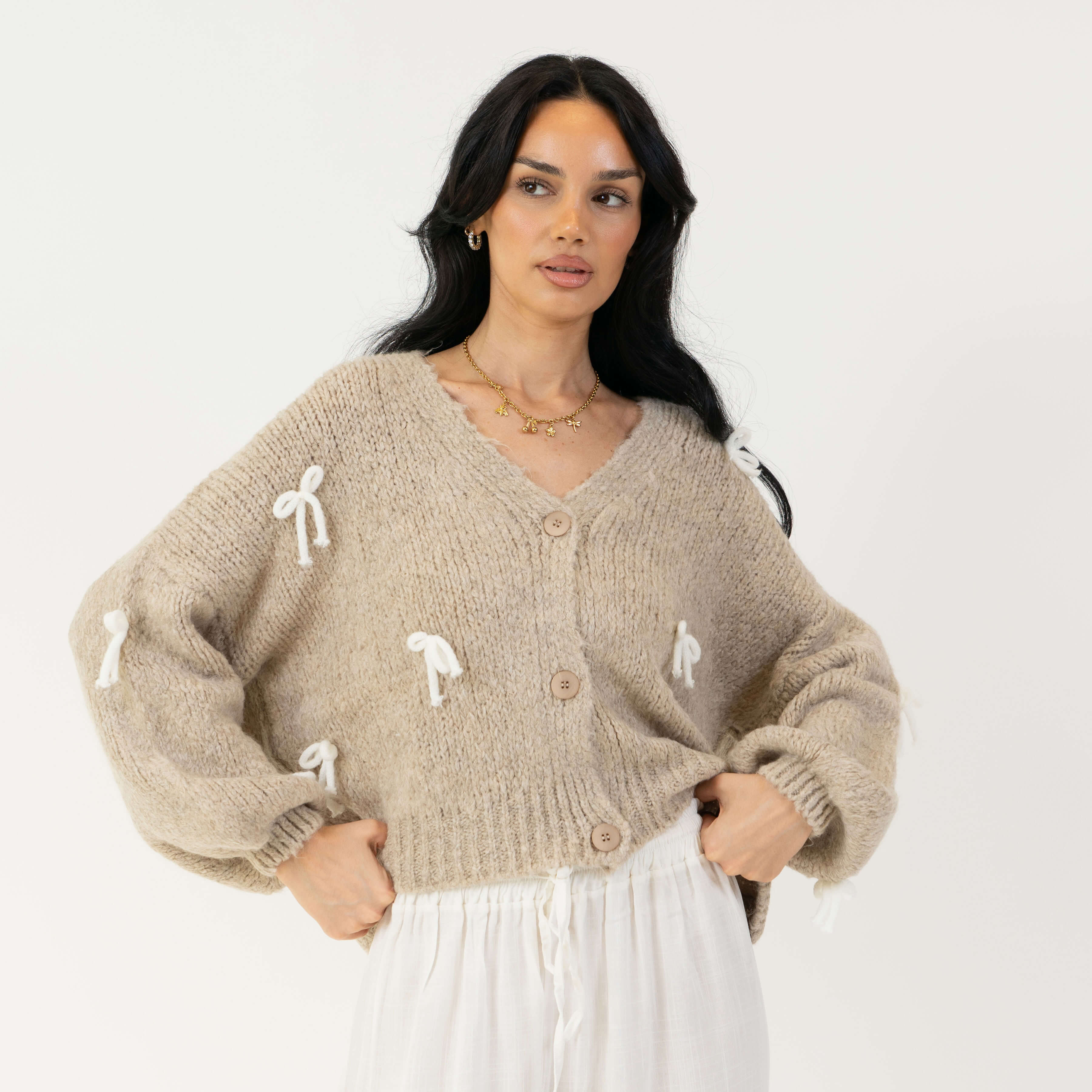 Cardigan oversize à petits nœuds