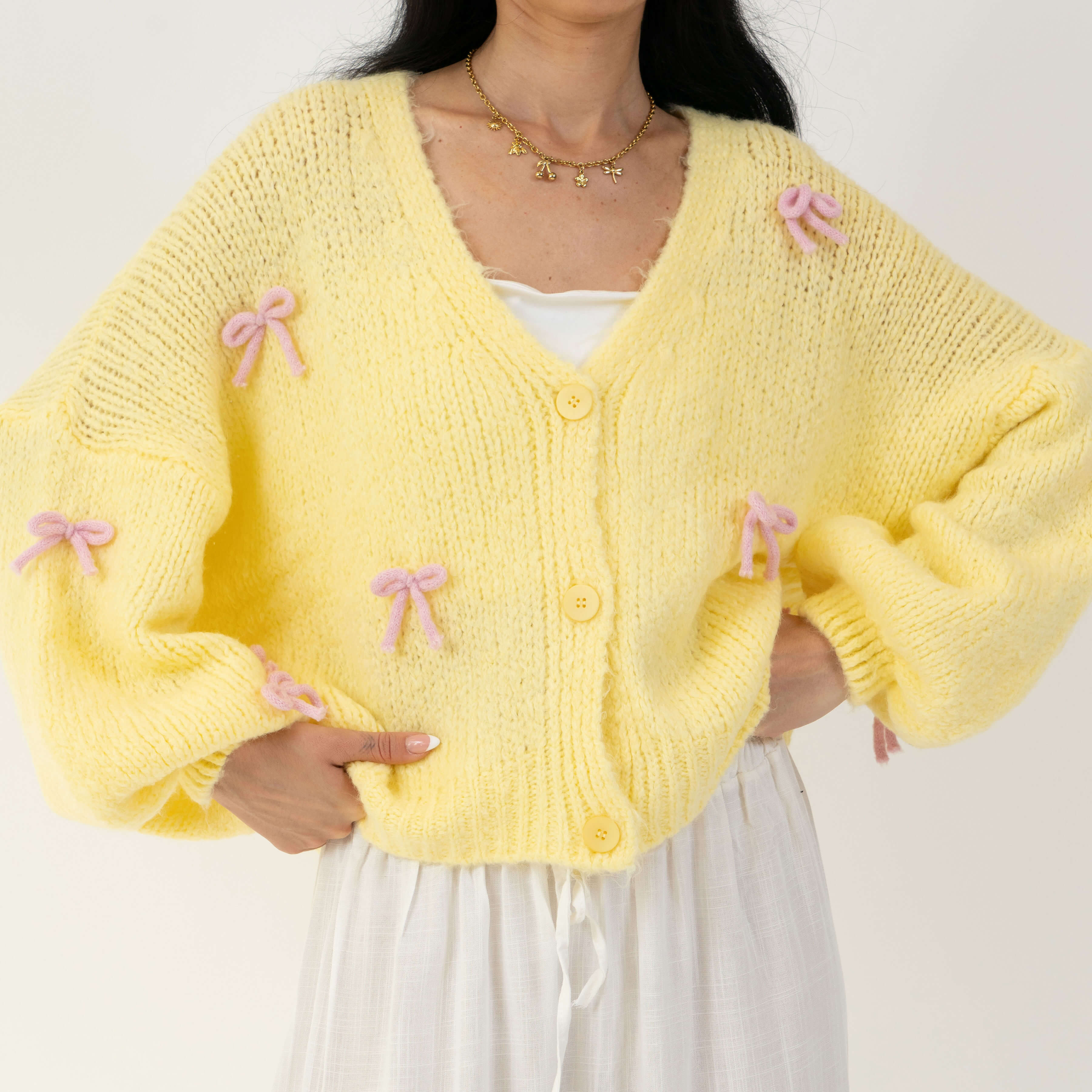 Cardigan oversize à petits nœuds