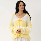 Cardigan à rayures, col en V et nœuds