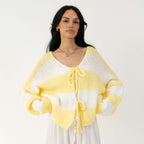 Cardigan à rayures, col en V et nœuds