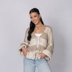 Cardigan à rayures, col en V et nœuds