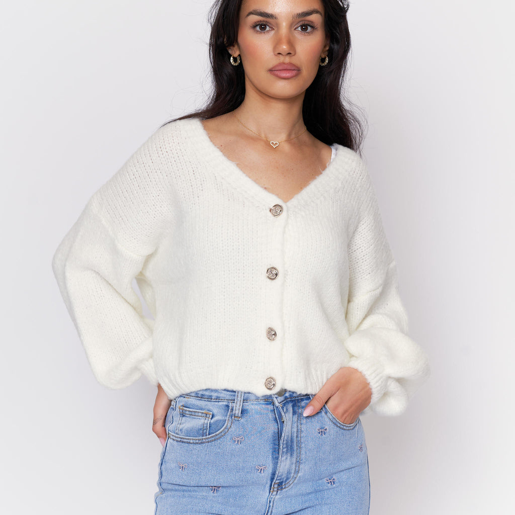 Cardigan court oversize à col en V CozyGlam