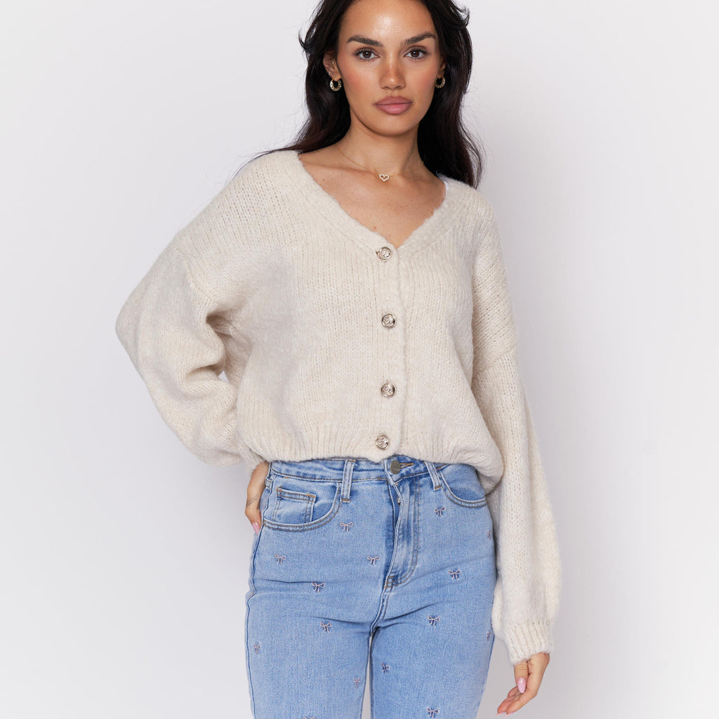 Cardigan court oversize à col en V CozyGlam