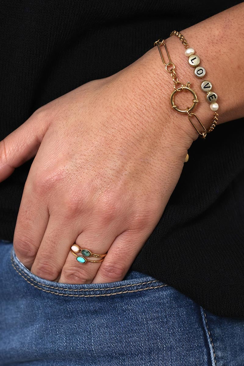 Bracelet grosse maille fine dorée avec anneau